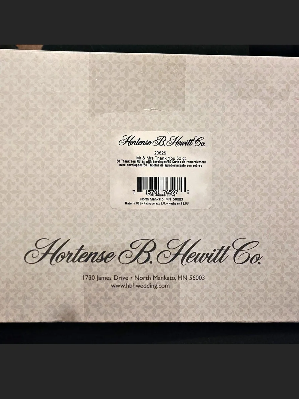 HBH 'Mr & Mrs' Thank You Cards - Cream and Black
